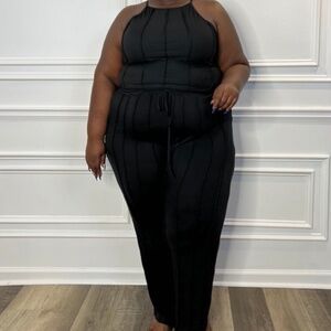 Black Two Piece Pin Tuck Lounge Set